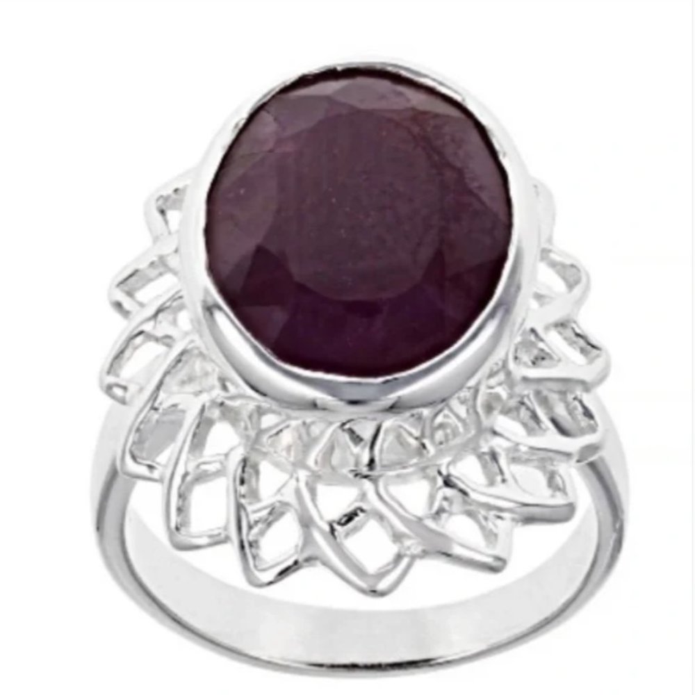 925 Sterling Silver Faceted Ruby Ring - image 1